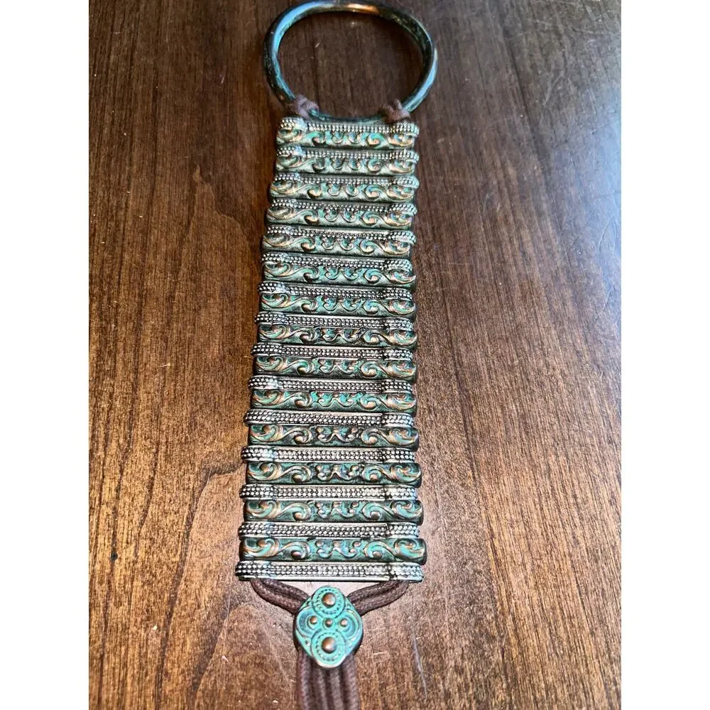 Vintage Womens Green Copper Like Belt String Closure Tie Around boho festival